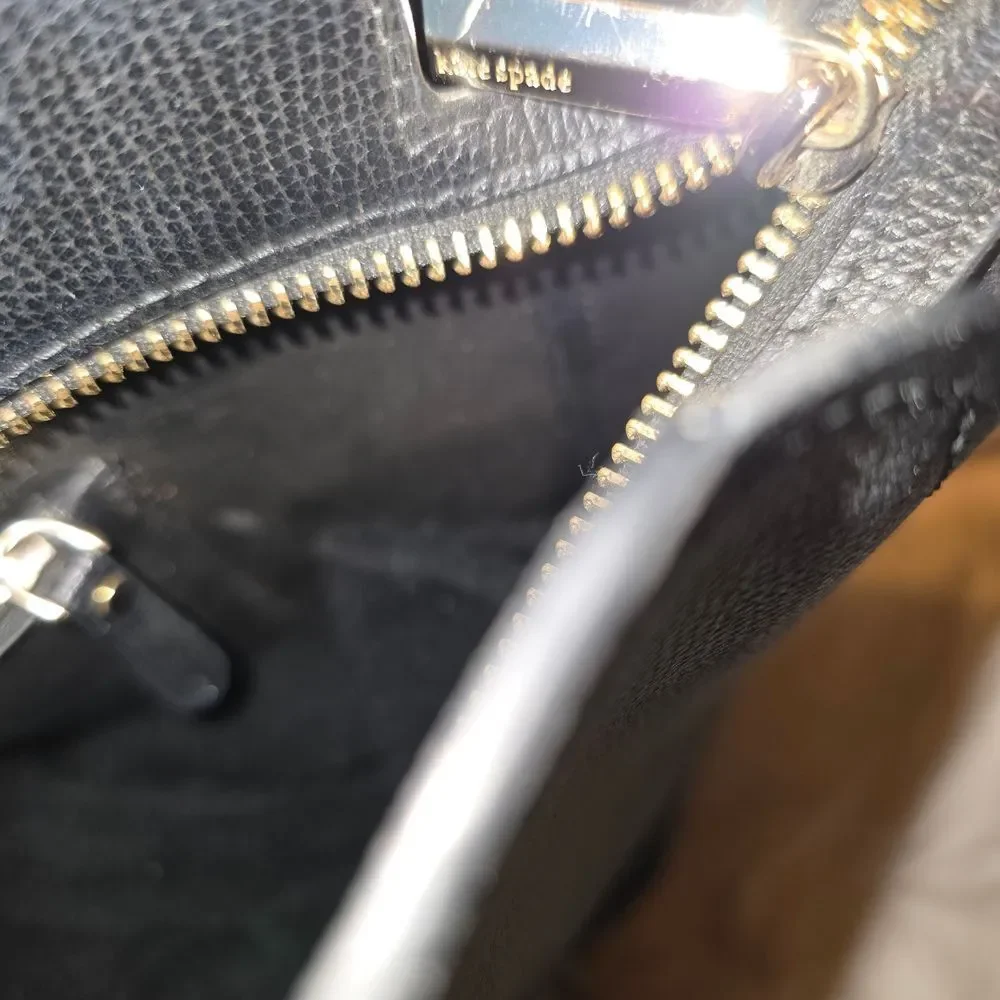 Kate Spade Black Pebbled Leather Large Zip Top Tote Bag